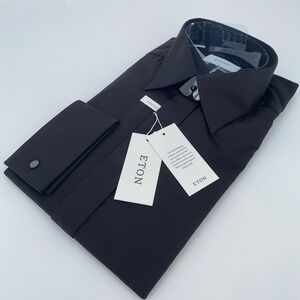 Eton Dress Shirt Mens XL 17 - 43 Black Stretch Twill Slim Fit Button Up